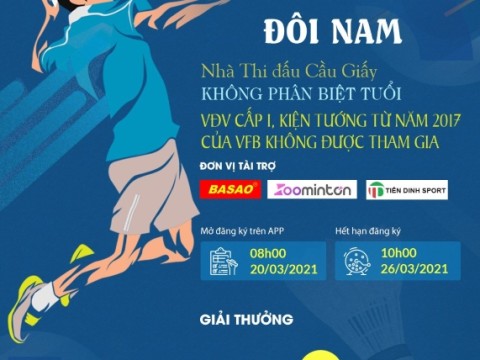 Giải cầu lông Zoominton750 Đôi nam vô địch Hà Nội T3.2021