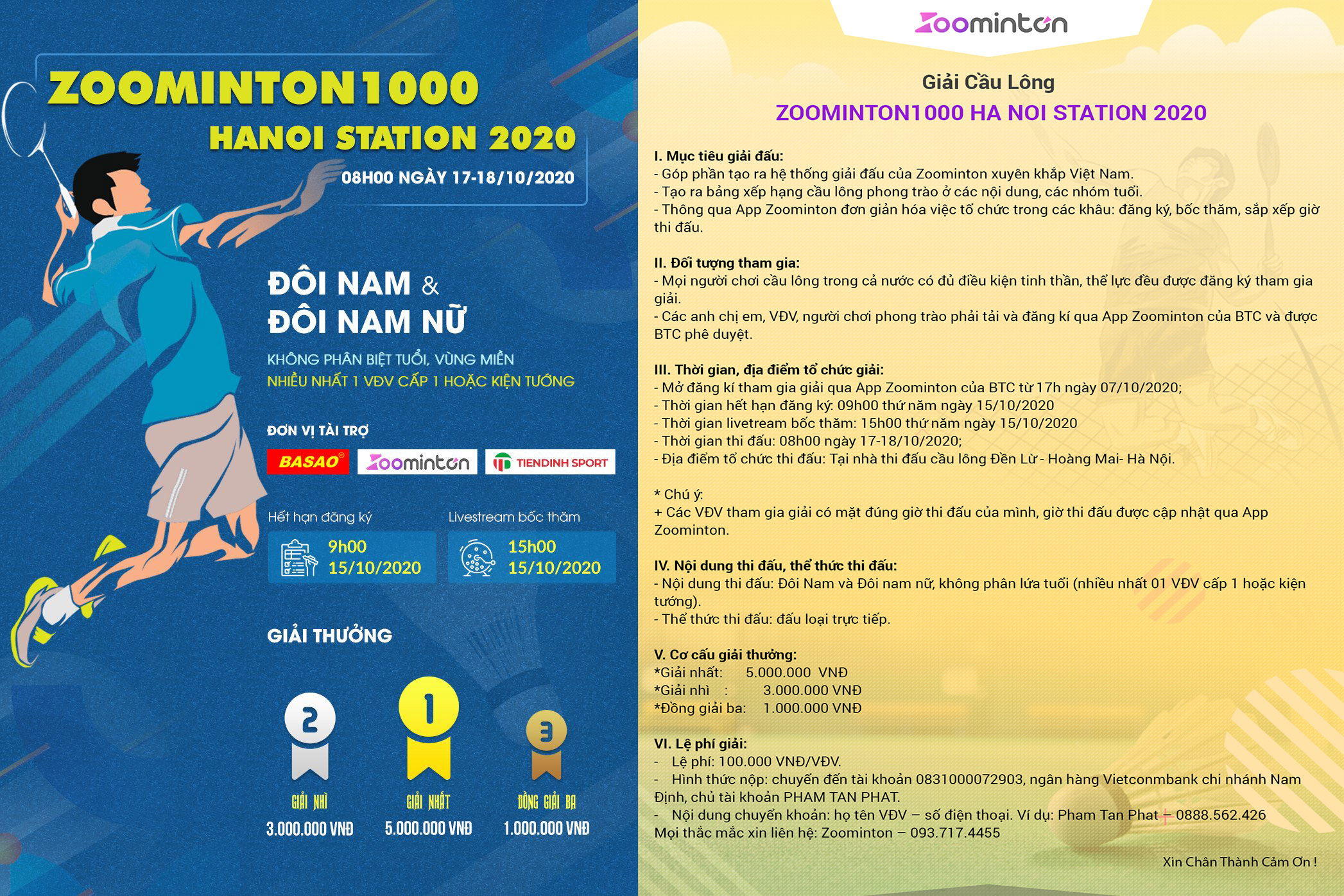giải cầu lông Zoominton1000 Ha Noi Station